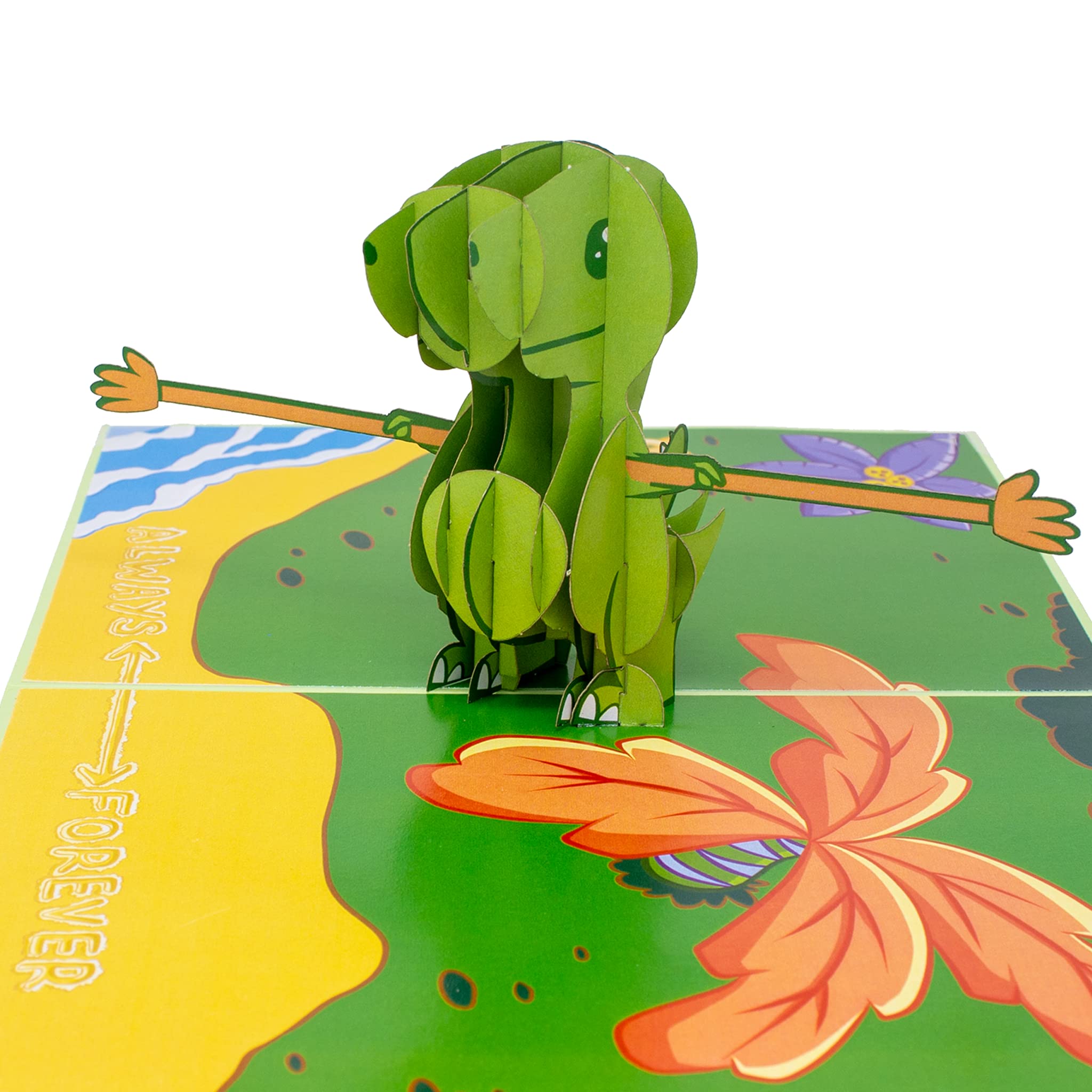 Funny T-Rex Pop Up Anniversary Card | Cute Popup Dinosaur On Beach 