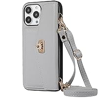 ONNAT- Leather Case for iPhone 15 Pro Max/15 Pro/15 Plus/15 Fashion Soft Wallet Cover with Shoulder Strap Wrist Strap and Flip Card Slot Case (Gray,15 Pro Max 6.7'')