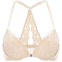 DOBREVA Women's Push Up Bra Racerback Front Closure Bras Lace Padded Underwire Plunge Floral