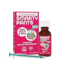 SmartyPants Baby Multi & DHA Liquid Multivitamin: Vitamin C, D3, E, Gluten Free, Choline, Lutein, for Infants 6-24 Months, Immune Support, Includes Syringe, Natural Fruit Flavor (30 Day Supply)