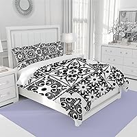 Duvet Cover Sets 3 Pieces Majolica Pottery Tile Talavera Style Microfiber Bedding Set Includes Pillows Sheets Soft Wrinkle Resistant Decorative with Zipper Closure Corner Ties