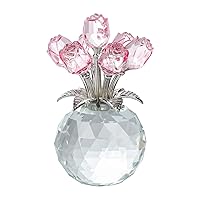 Pink Rose Flower Crystal Figurine with Vase, Bouquet Flowers Ornament Gifts for Wife Girlfriend Women , Handmade Crystal Flower Collectible Home Table Decor ​for Valentine's Day Wedding Anniversary