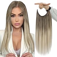 Fshine Wire Hair Extensions Human Hair Ombre Hair Extensions Real Human Hair Clip in Balayage Light Brown to Platinum Blonde Mix Ash Blonde 18inch Layered Wire Human Hair Extensions 80g