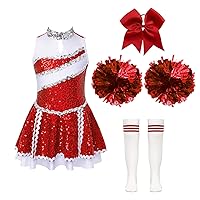 Kids Girls Shiny Cheerleading Dance Dress Cheer Leader Uniform for Cheer Up Dance Costume Halloween Cosplay Outfits