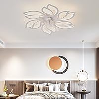 Ceiling Fans with Lamps,Silent Dc Reversible 6 Speed Ceiling Fan with Lighting and Remote Modern Led Dimmable Fan Chandeliers Ceiling Light for Bedroom Kitchen Living Room/White
