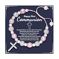 UNGENT THEM Pink Pearl and Rhinestone Bracelet First Communion Gifts Baptism Gifts for Girls
