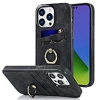Ring Stand Straight Edge Wallet Leather Phone Case for Samsung Galaxy A53 A52 A33 A32 A22 A13 A12 5G 4G Back Cover, Card Holder Soft Shell Bumper(Black,A13 5G/4G)
