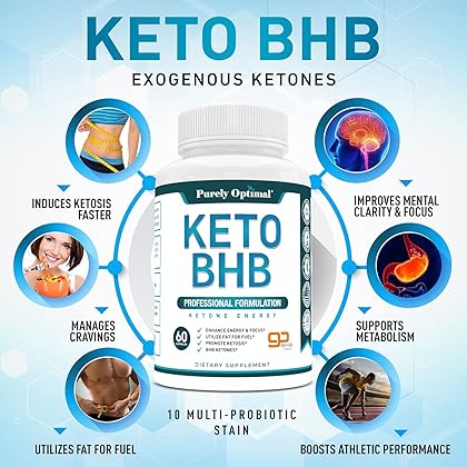 Purely Optimal Premium Keto Diet Pills Utilize Fat for Energy with Ketosis - Boost Energy & Focus, Manage Cravings, Support Metabolism - Keto Bhb Supplement for Women & Men - 30 Days Supply