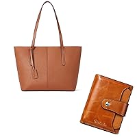 BOSTANTEN Women Leather Wallet RFID Blocking Small Bifold Zipper Pocket Wallet and Women Handbag Genuine Leather Tote Shoulder Purses Brown