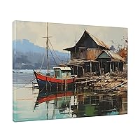 NONHAI Canvas Wall Art for Living Room Bedroom Decorative Painting Art Posters Modern Old Fishing Village Print Hanging Artwork Wall Art Aesthetics Decorative Paintings 12x16 Inch