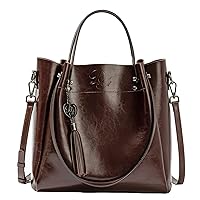 Genuine Leather Tote Bag for Women Shoulder Bag with Zipper Closure