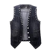 Women's Lace Beaded Denim Top Fashion Cardigan Sleeveless Cropped Top Loose Plus Size Ripped Top