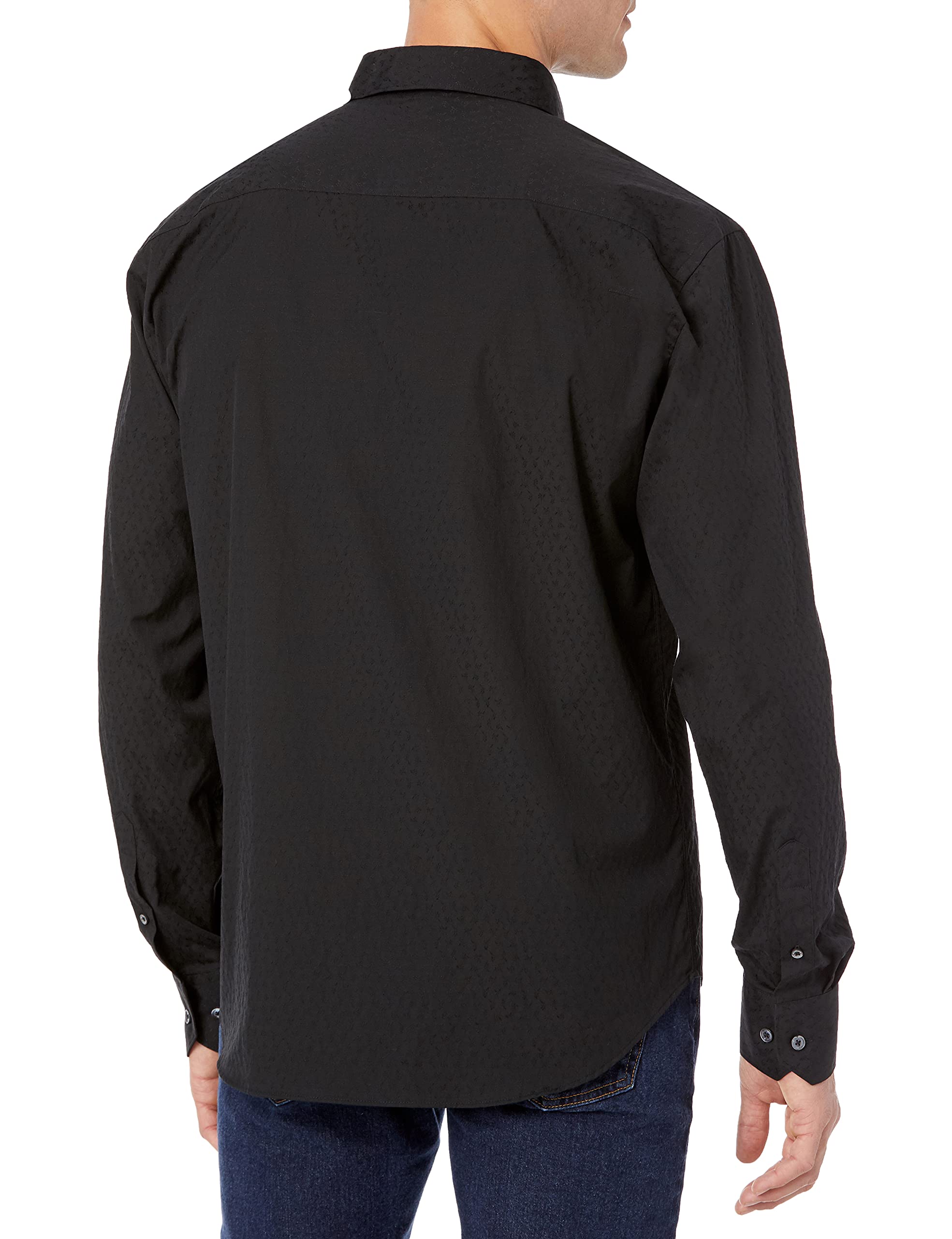 Bugatchi Men's Long Sleeve Point Collar Shaped Woven