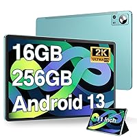 11 inch Android 13 Tablet 16GB+256GB Tablets with 1TB Expand, Octa-Core 2000 * 1200 2K FHD Display 13MP Camera, 8600mAh, Quad Speakers, 5G WiFi, Split Screen Support (Green with Case)
