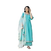 Women's Solid Cotton Casual Wear Lightweight and Comfortable Kurta with Organza Dupatta Set (V_871)