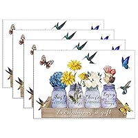 Farmhouse Placemats Set of 4 Everyday is A Gift Hummingbird Butterfly Floral Dining Table Mat 12x18 Inch Oxford Fabric Easy to Clean Placemats for Christmas Dinners Kitchen Dining Table