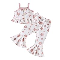fhutpw Toddler Girl Summer Outfits Floral Ruffled Spaghetti Straps Crop Tops & Flared Pants Set 12 18 Months 2T 3T Clothes
