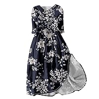 Women's Dresses 2024 Fashion Casual Printed Lapel Collar Button 45355 Sleeve Clothing Straps Dress, S-3XL