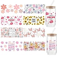 8 Sheets Mom UV DTF Cup Wraps Mother's Day UV DTF Cup Wrap Transfer for 16 oz Glass Cups DIY Wood Crafts Water Bottles