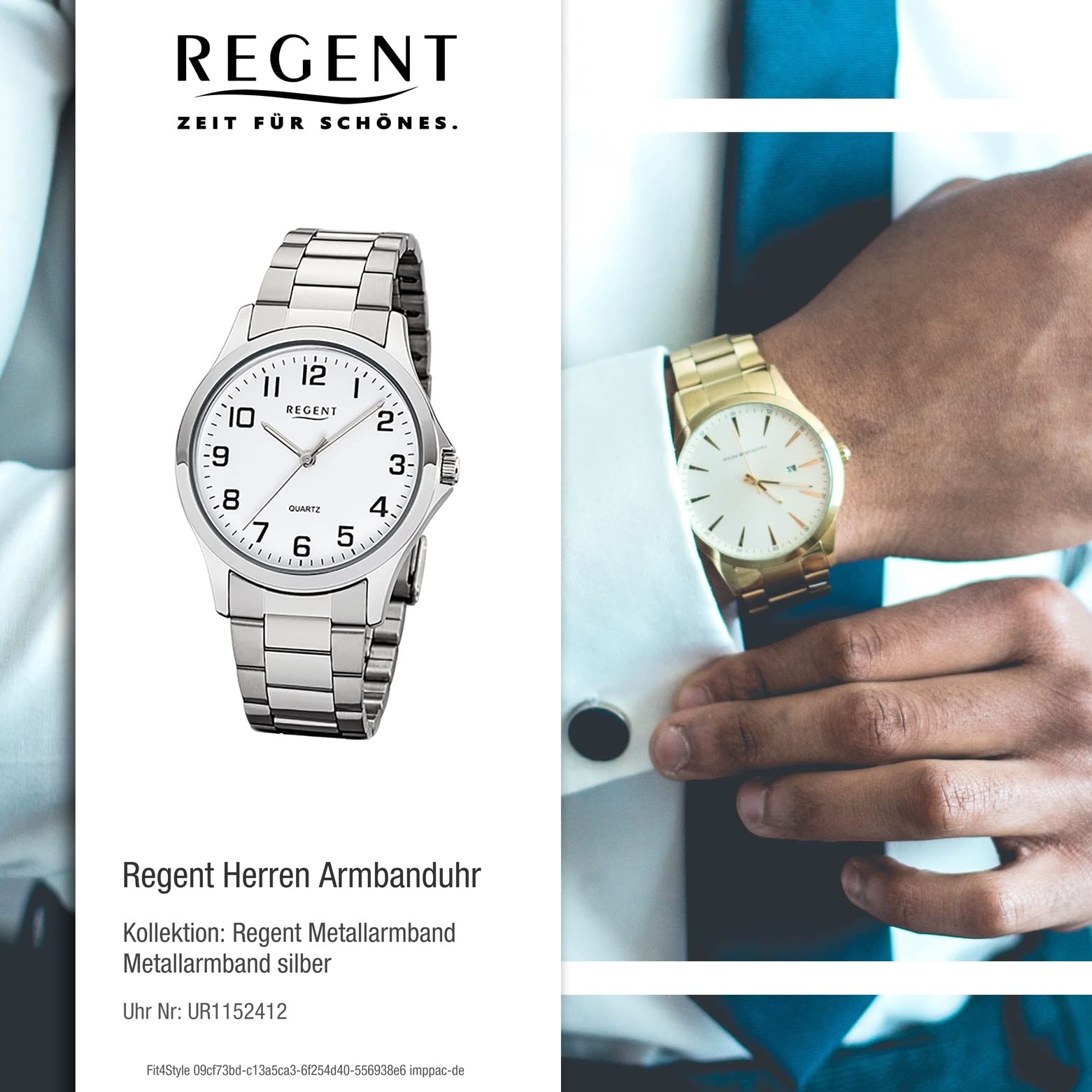 Regent Herren Analog Quarz Uhr mit Edelstahl Armband 11090334