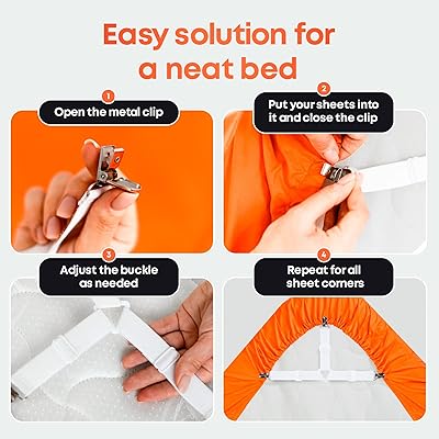 4Pcs Bed Sheet Straps, Sheet Holders for Corners, Full Mattress Cover  Fitted Sheet Clips to Hold Sheets in Place, Premium Nickel plated Bed Sheet  Clips with Adjustable Bed Bands