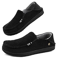 FamilyFairy Men's Moccasin Slippers Corduroy Breathable Memory Foam House Shoes Anti-Slip Indoor Outdoor