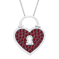 SwaraEcom 1.00 Ct Round Red & CZ Simulated Diamond 14K White Gold Plated Heart Cluster Pendant Necklace