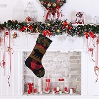 glitzhome Plaid Stocking with Rug Hooked Bear