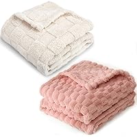 HOMRITAR 2 Pack 3D Gingham Fleece Baby Blanket + 3D Imitation Turtle Shell Jacquard Bed Blankets Cream and Pink 30 x 40 Inch