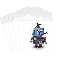 3dRose Vintage toy robot with birthday hat blowing a party favor celebration cute funny event - Greeting Cards, 6 x 6 inches, set of 6 (gc_155164_1)
