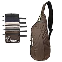 PUREMSX Foldable Hiking Sling Bags, Unisex Lightweight Water Resistant Packable Crossbody Spring Travel Cycling Backpack Daypack, Brown
