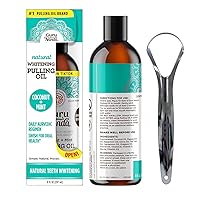 Coconut Pulling Oil, Mint Oil Pulling Mouthwash with Tongue Scraper Alcohol Free Natural Coconut Oil Pulling for Teeth Whitening,Fresh Breath and Healthier Gum(Blue,One Size)