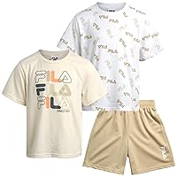 Fila Boys' Shorts Set - 3 Piece Active Short Sleeve T-Shirt and French Terry Shorts - Summer Clothing Set for Boys (4-12)