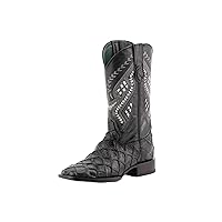 Men's Bronco Pirarucu Print Square Toe Leather Heeled Western Boots