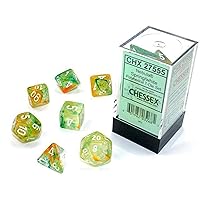 Chessex Nebula Polyhedral Dice Set Spring with White Luminary (7 dice), Various, 1 Count (Pack of 1)