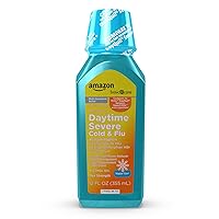Amazon Basic Care Daytime Severe Cold and Flu, Pain Reliever and Fever Reducer, Nasal Decongestant, Expectorant & Cough Suppressant Liquid, Vapor Ice, 12 fl oz (Pack of 1)