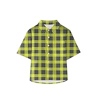 Toddler Baby Boy Shirt Outerwear Checkered Pattern Letters Print Shirts Short Sleeve Button Down Lapel Neck Tops