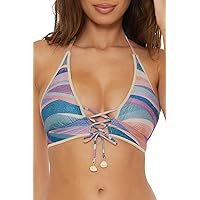 Becca by Rebecca Virtue Women's Standard Sound Waves Halter Bikini Top, Adjustable, Tie Back, Swimwear Separates, Multicolor