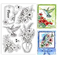 GLOBLELAND Hummingbird Flowers Clear Stamps for DIY Scrapbooking Flower Vase Silicone Stamp Seals Label Transparent Stamps for Cards Making Photo Album Journal Home Decoration 6.3×4.33inch