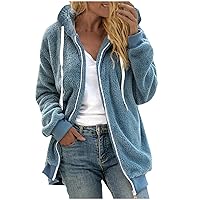 Plain Hooded Plush Coat for Women Casual Zip Up Warm Fleece Sherpa Drawstring Jackets 2023 Winter Plus Size Outwear