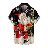 Christmas Shirt for Men Short Sleeve Button Down Santa Claus Printed Novelty T-Shirt Holiday Funny Christmas Shirts