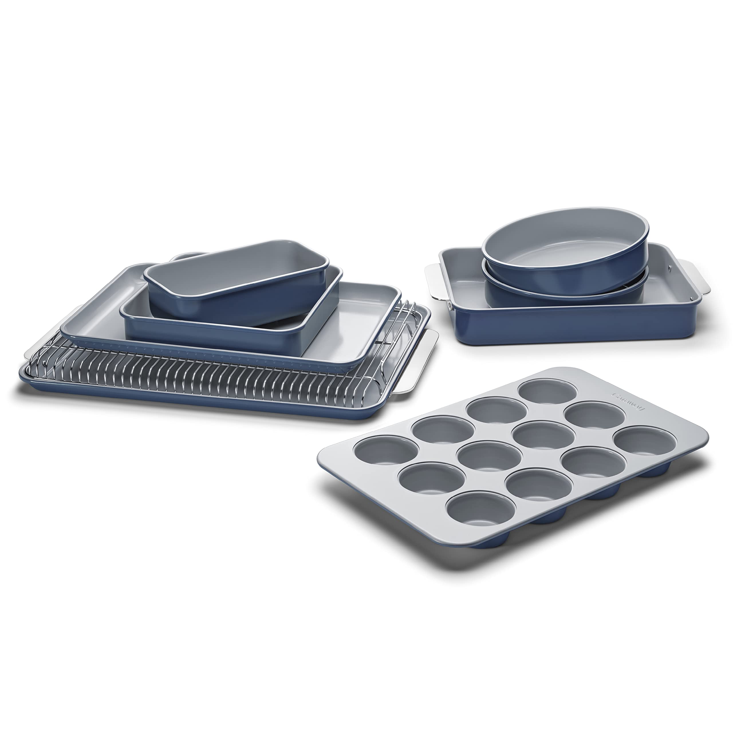 Caraway Nonstick Ceramic Bakeware Set (11 Pieces) - Baking Sheets, Assorted Baking Pans, Cooling Rack, & Storage - Aluminized Steel Body - Non Toxic, PTFE & PFOA Free - Navy