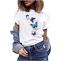 Women Butterfly Graphic T Shirt Funny Vintage Tee Shirts Summer Casual Short Sleeve Crewneck T-Shirt Tops