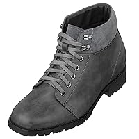 CALTO Men's Invisible Height Increasing Elevator Shoes - Leather Round-Toe Lace-up Ankle Boots - 3.3 Inches Taller