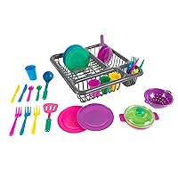 Hey! Play! Kids Play Dish Set, 27 Piece Tableware Dish Set with Dish Drainer – for Kitchen Playset and Pretend Food, Toys for Boys and Girls