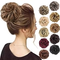 1PCS Messy Hair Bun Hair Scrunchies Extension Curly Wavy Messy Synthetic Chignon for Women (12H24#(Light Golden Brown & Pale Golden Blonde))