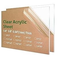 2 Pieces 12” x 12” Clear Acrylic Sheet Plexiglass - 1/8”(3mm) Thick, Use for Craft Projects, Signs, DIY Projects and More; Cut with Saw or Hand Tools, No Laser Cut