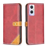 XYX Wallet Case for OnePlus Nord N20 5G, Folio Cover Stand Credit Card Slots Magnetic Closure Double Color Line Flip Shockproof Case for Oppo A96 5G, Red