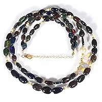 – AAA Quality Natural Ethiopian Opal With Fresh Water Pear Beaded Necklace Sparkly Oval Shape Gemstone October Birthstone Genuine Choker Stone Beads Gift For Women (50 CM)