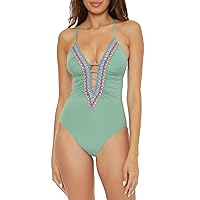 BECCA womens Fiesta One Piece Swimsuit, Plunge Neck, Bathing Suits for Women